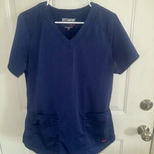 Navy Blue V-Neck Scrub Top